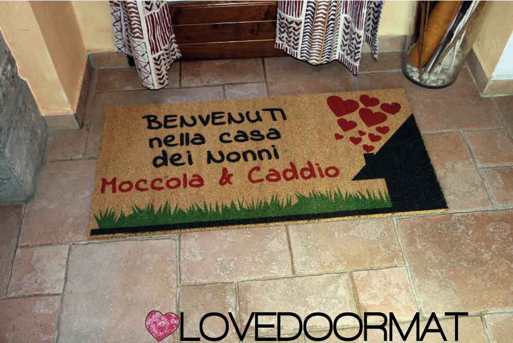 Zerbino Personalizzato – Prato, Casa, Cuori, Tuo Testo – LOVEDOORMAT in Cocco, Fondo in Gomma 100% BIO
