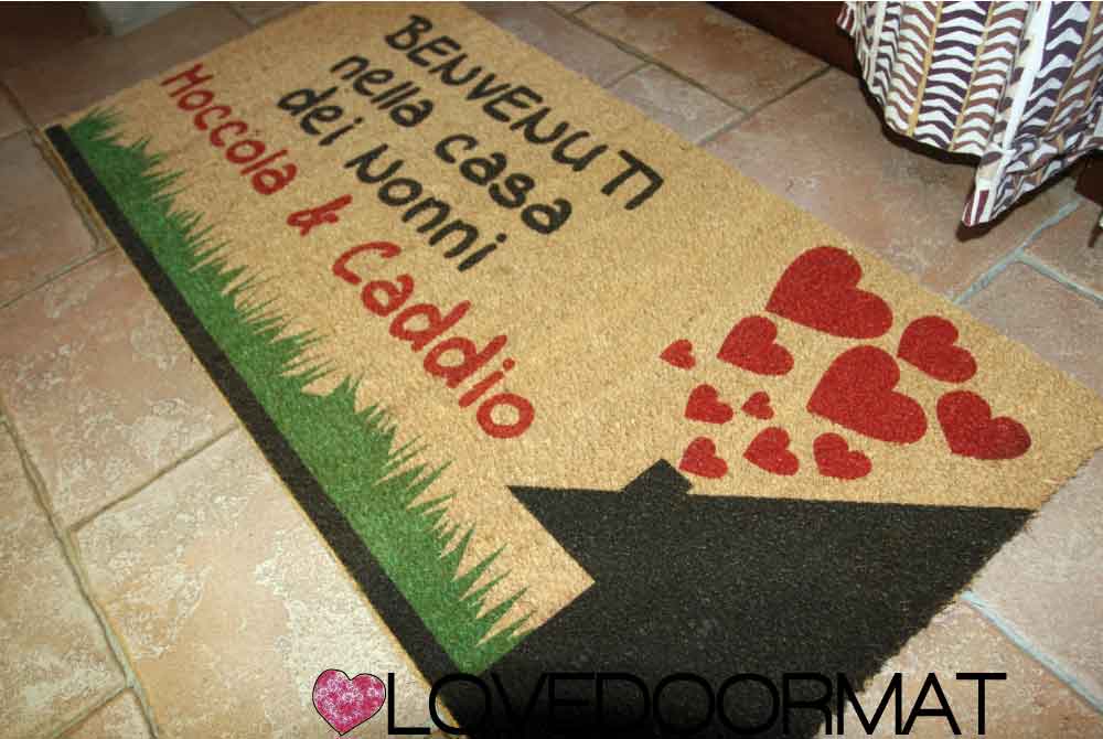 Zerbino Personalizzato – Prato, Casa, Cuori, Tuo Testo – LOVEDOORMAT in Cocco, Fondo in Gomma 100% BIO