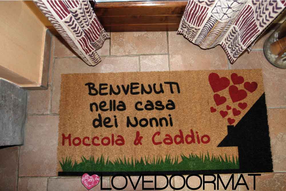 Zerbino Personalizzato – Prato, Casa, Cuori, Tuo Testo – LOVEDOORMAT in Cocco, Fondo in Gomma 100% BIO