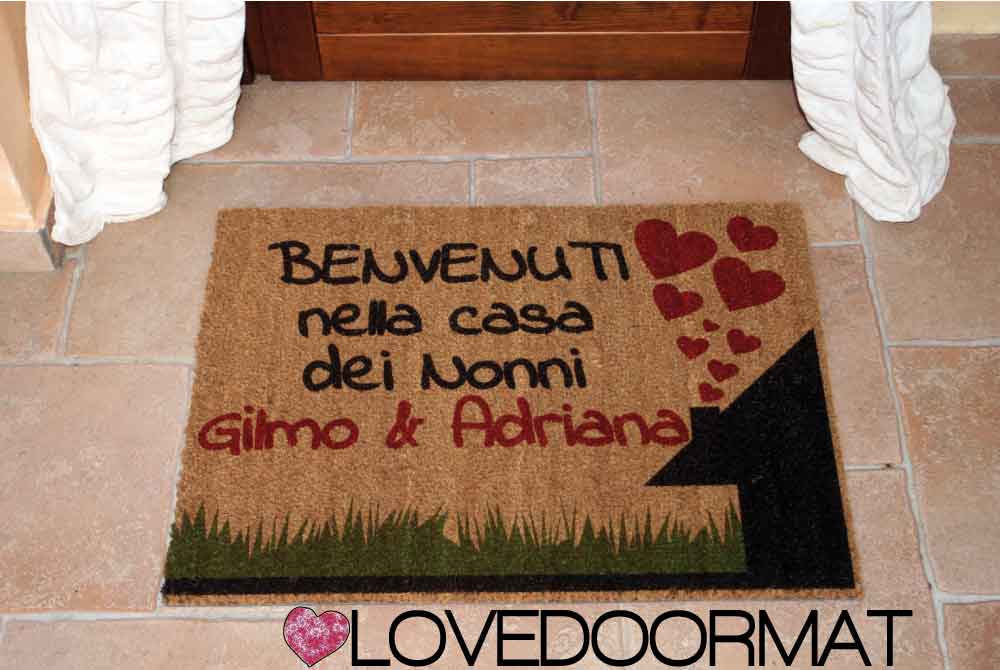 Zerbino Personalizzato – Prato, Casa, Cuori, Tuo Testo – LOVEDOORMAT in Cocco, Fondo in Gomma 100% BIO
