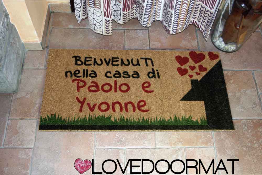 Zerbino Personalizzato – Prato, Casa, Cuori, Tuo Testo – LOVEDOORMAT in Cocco, Fondo in Gomma 100% BIO