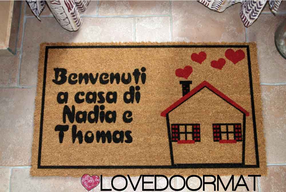 Zerbino Personalizzato – Casa Rossa, Tuo Testo – LOVEDOORMAT in Cocco, Fondo in Gomma 100% BIO