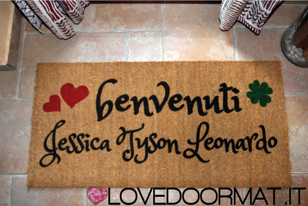 Zerbino Personalizzato – Cuori, Quadrifoglio, Tuo Testo – LOVEDOORMAT in Cocco, Fondo in Gomma 100% BIO