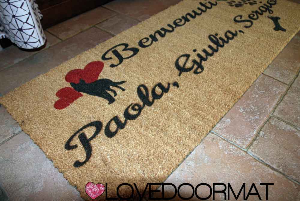 Zerbino Personalizzato – Cane, Cuori, Quadrifoglio, Tuo Testo – LOVEDOORMAT in Cocco, Fondo in Gomma 100% BIO