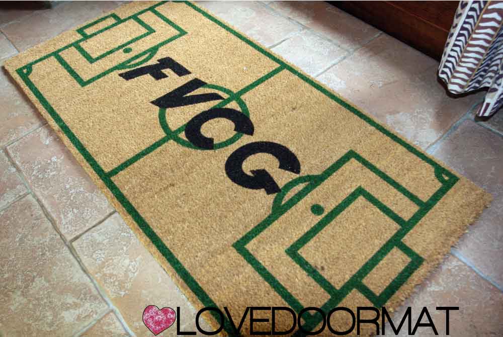 Zerbino Personalizzato – Campo Calcio, Tuo Testo – LOVEDOORMAT in Cocco, Fondo in Gomma 100% BIO