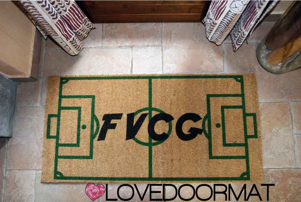 Zerbino Personalizzato – Campo Calcio, Tuo Testo – LOVEDOORMAT in Cocco, Fondo in Gomma 100% BIO