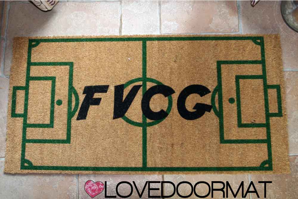 Zerbino Personalizzato – Campo Calcio, Tuo Testo – LOVEDOORMAT in Cocco, Fondo in Gomma 100% BIO