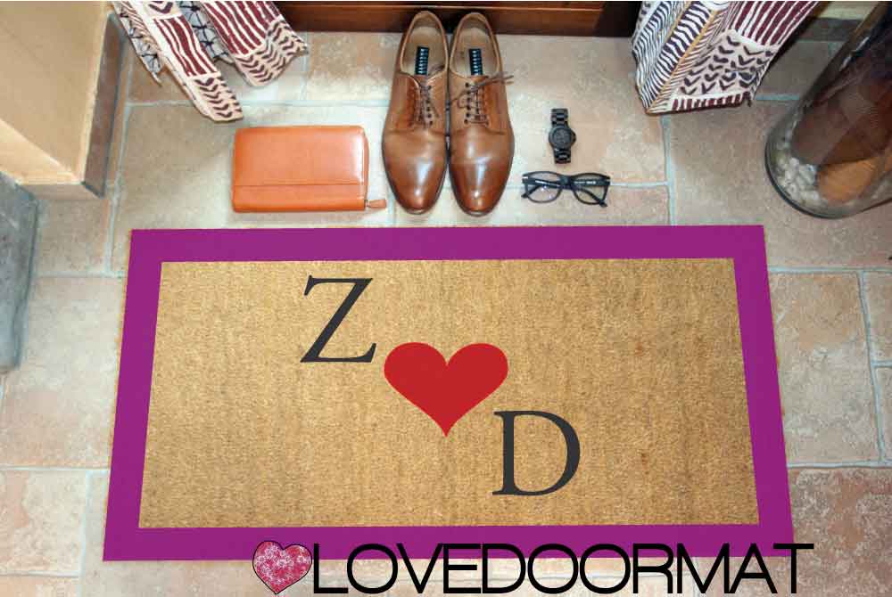 Zerbino Personalizzato – Bordi, Cuore, Tuo Testo – LOVEDOORMAT in Cocco, Fondo in Gomma 100% BIO