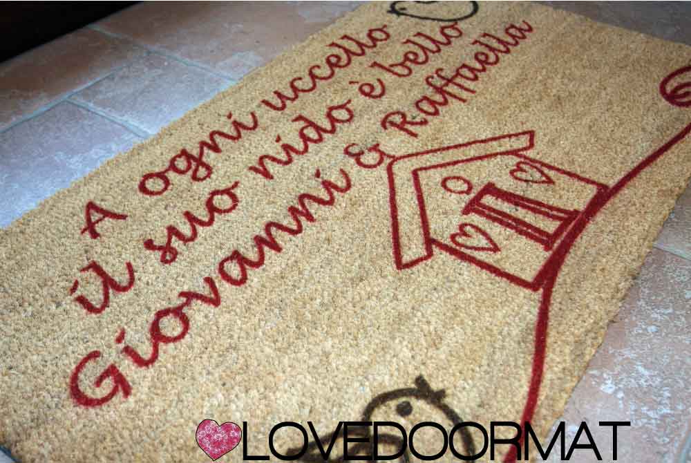 Zerbino Personalizzato – Nido Bello, Tuo Testo – LOVEDOORMAT in Cocco, Fondo in Gomma 100% BIO