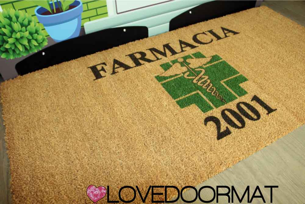Zerbino Personalizzato – Farmacia – LOVEDOORMAT in Cocco, Fondo in Gomma, 100% BIO