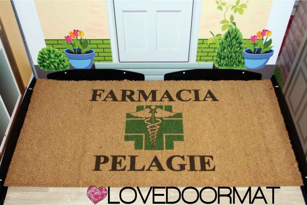 Zerbino Personalizzato – Farmacia – LOVEDOORMAT in Cocco, Fondo in Gomma, 100% BIO