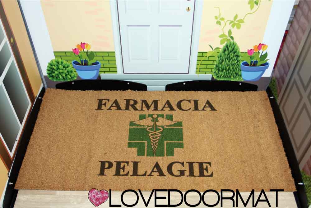 Zerbino Personalizzato – Farmacia – LOVEDOORMAT in Cocco, Fondo in Gomma, 100% BIO