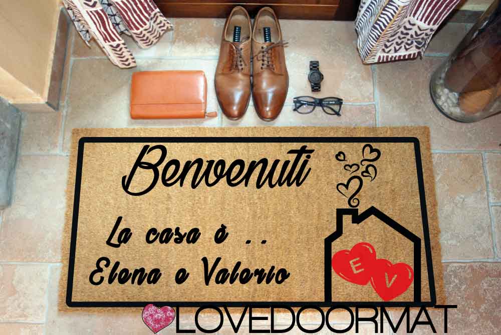 Zerbino Personalizzato – La Casa è, Tuo Testo – LOVEDOORMAT in Cocco, Fondo in Gomma 100% BIO