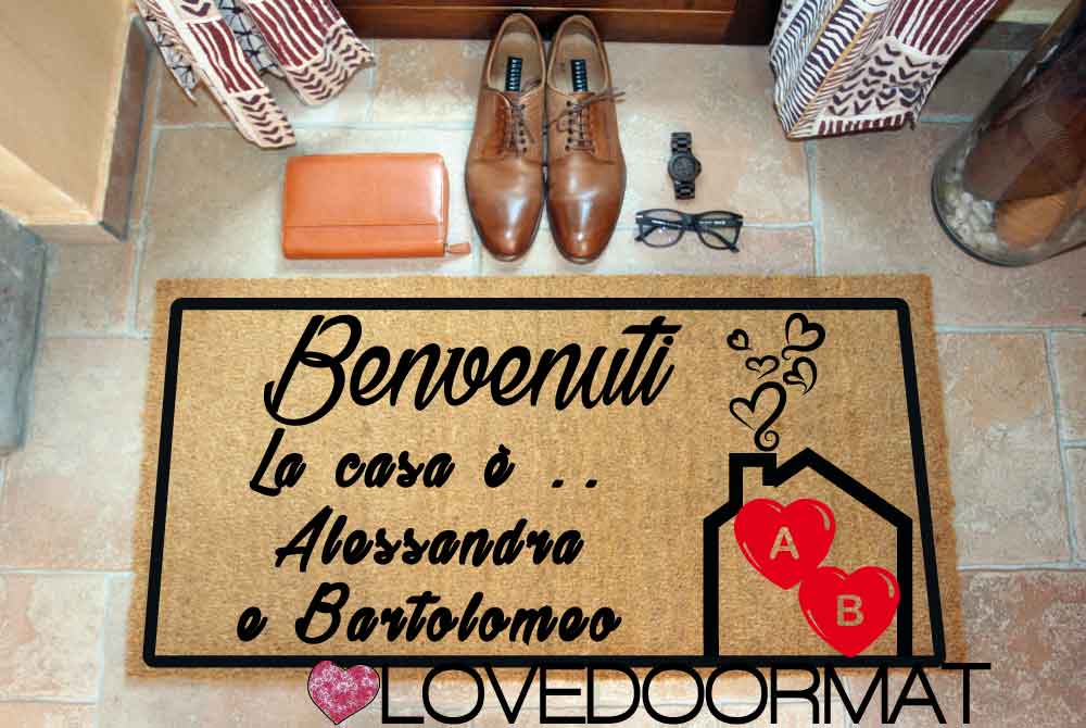 Zerbino Personalizzato – La Casa è, Tuo Testo – LOVEDOORMAT in Cocco, Fondo in Gomma 100% BIO