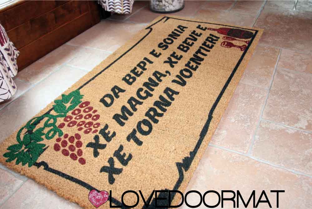 Zerbino Personalizzato – Uva, Vino, Tuo Testo – LOVEDOORMAT in Cocco, Fondo in Gomma 100% BIO
