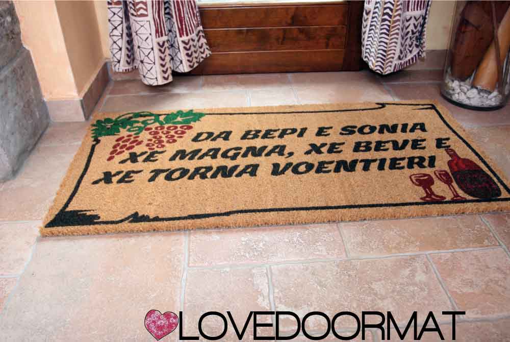 Zerbino Personalizzato – Uva, Vino, Tuo Testo – LOVEDOORMAT in Cocco, Fondo in Gomma 100% BIO