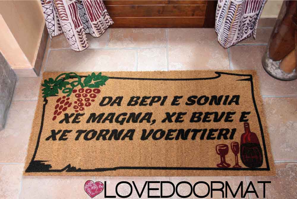 Zerbino Personalizzato – Uva, Vino, Tuo Testo – LOVEDOORMAT in Cocco, Fondo in Gomma 100% BIO