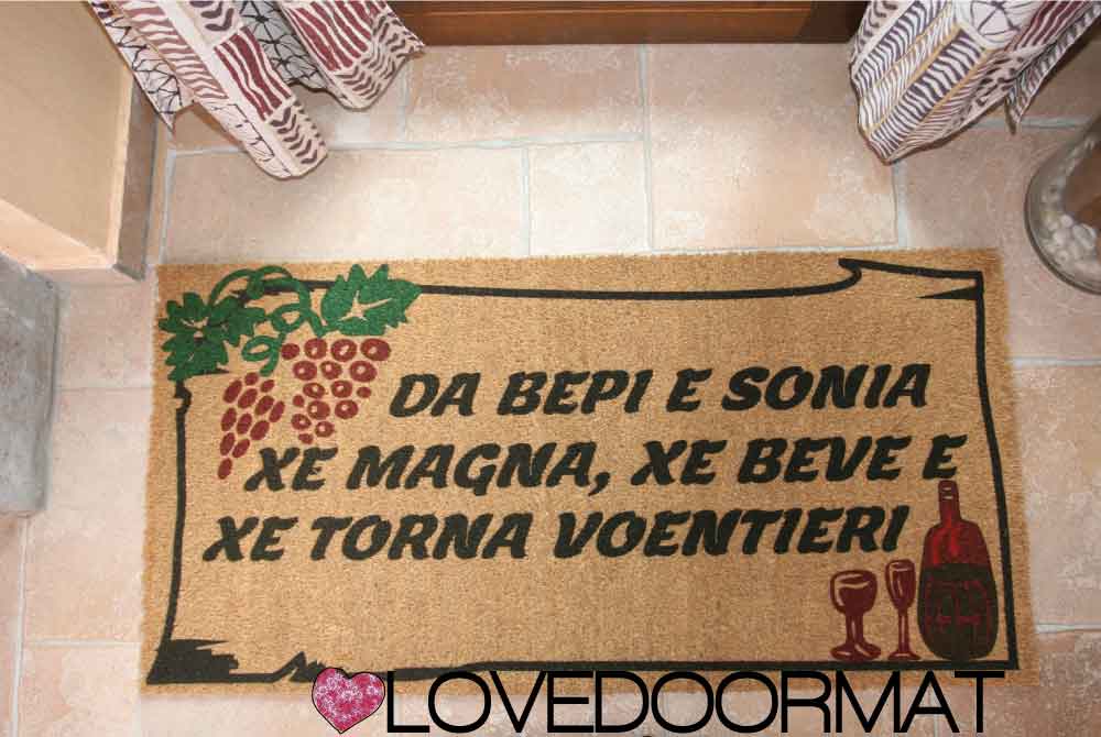 Zerbino Personalizzato – Uva, Vino, Tuo Testo – LOVEDOORMAT in Cocco, Fondo in Gomma 100% BIO