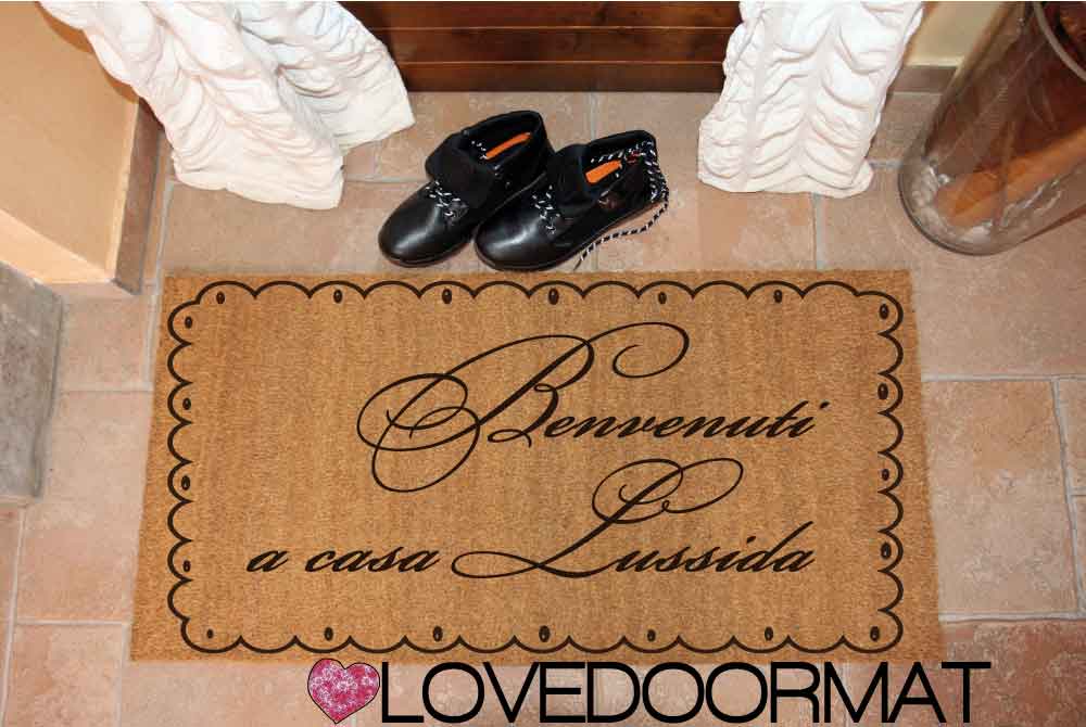 Zerbino Personalizzato – Cornice Biscotto, Tuo Testo – LOVEDOORMAT in Cocco, Fondo in Gomma 100% BIO
