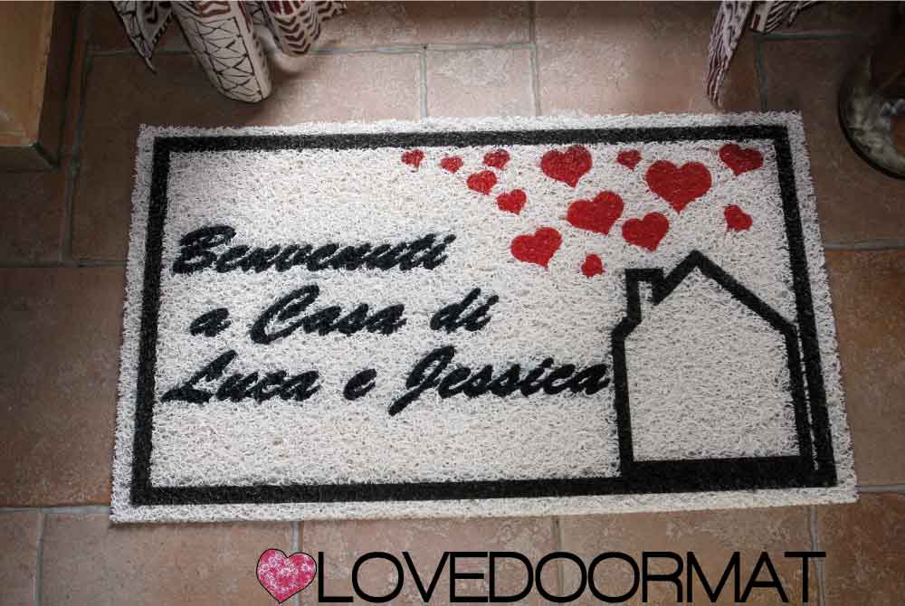 Zerbino Personalizzato – Benvenuti A Casa, Tuo Testo – LOVEDOORMAT in Pvc, Fondo in Gomma