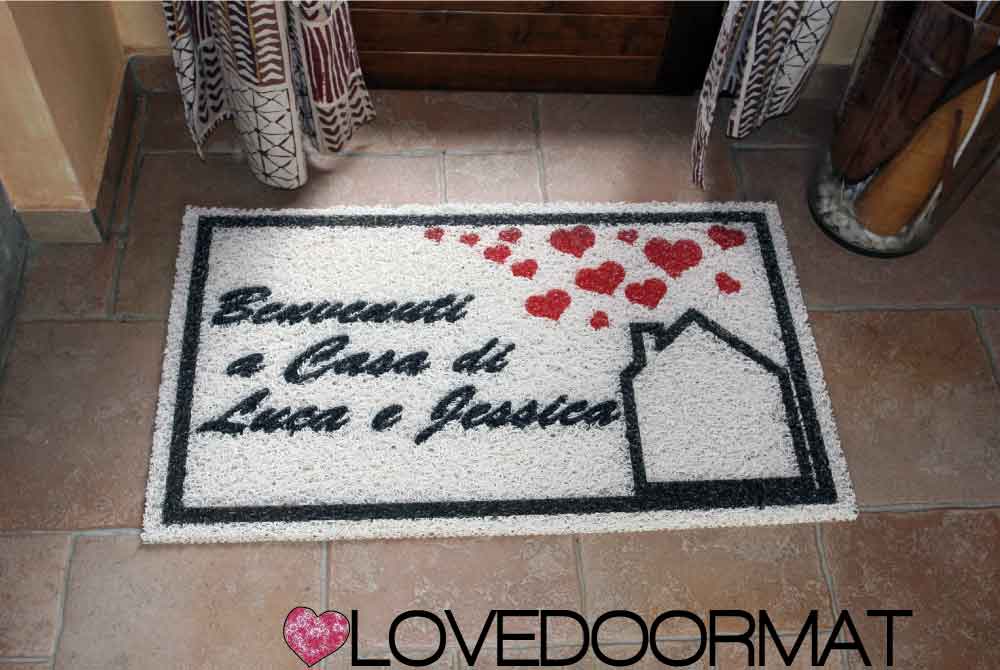 Zerbino Personalizzato – Benvenuti A Casa, Tuo Testo – LOVEDOORMAT in Pvc, Fondo in Gomma