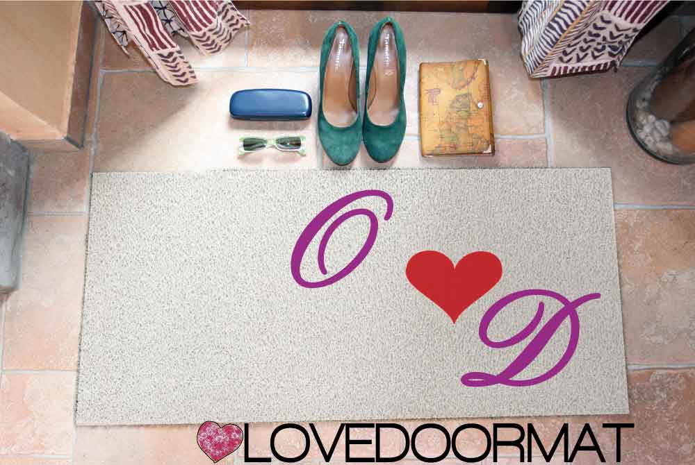 Zerbino Personalizzato – Cuore, Tuo Testo – LOVEDOORMAT in Pvc, Fondo in Gomma