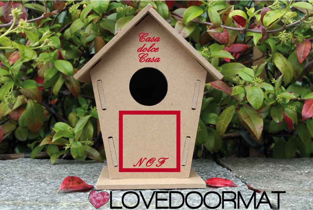 Casetta Uccelli Personalizzata – Tue Iniziali in Cornice – LOVEDOORMAT in Legno