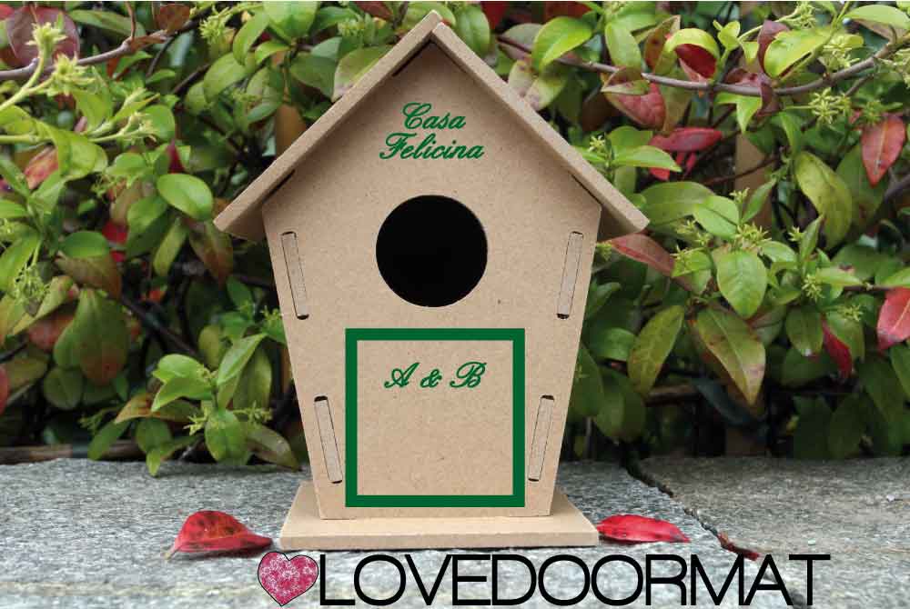 Casetta Uccelli Personalizzata – Tue Iniziali in Cornice – LOVEDOORMAT in Legno