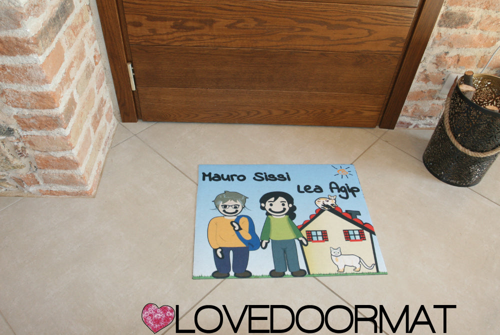 Tappeto Personalizzato – Fumetto Famiglia – LOVEDOORMAT in Feltro e Gomma e Con I Tuoi Personaggi