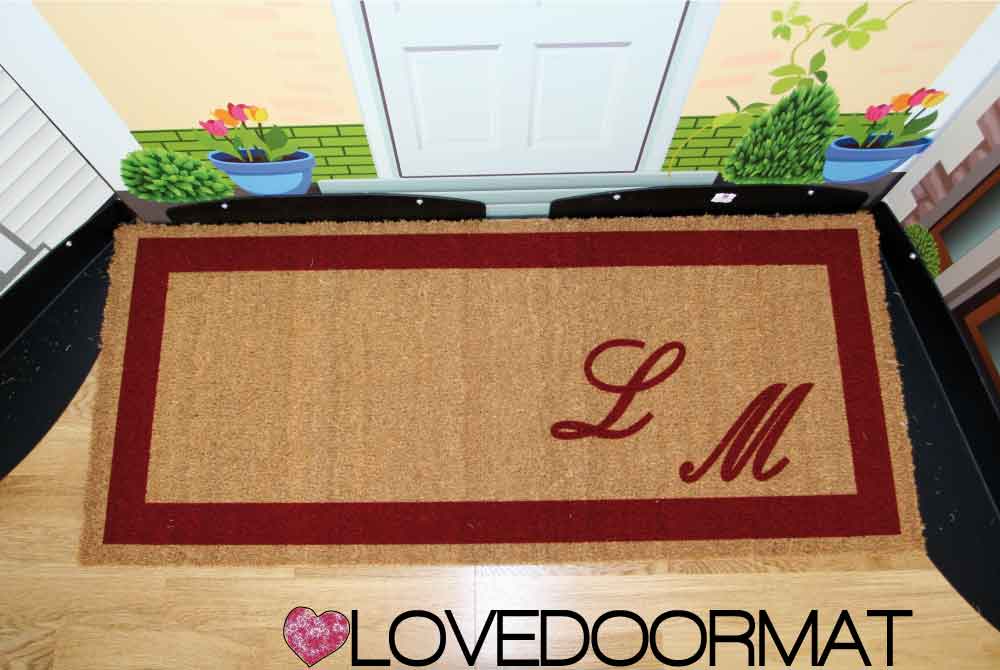 Zerbino Personalizzato – Tue Iniziali in Cornice – LOVEDOORMAT in Cocco, Fondo in Gomma 100% BIO e Con Il Tuo Testo
