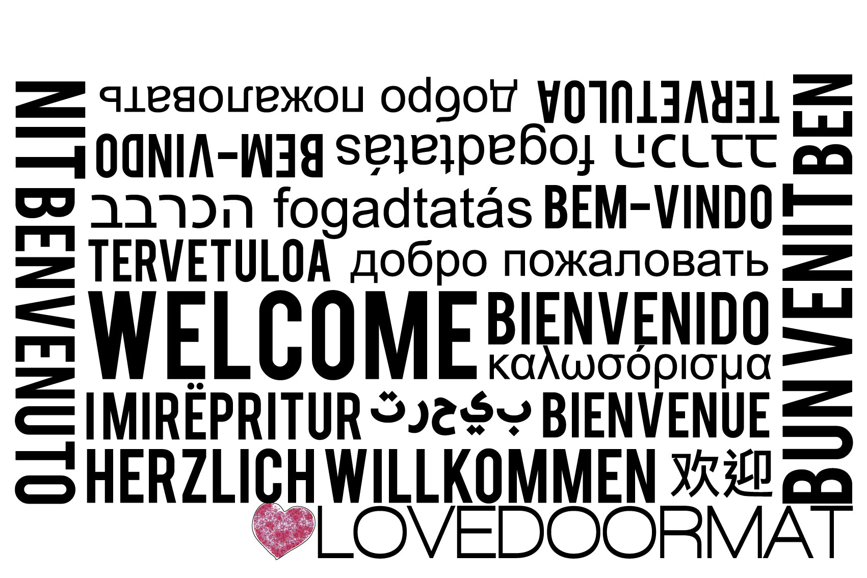 Adesivo Decorativo – Benvenuto Multilingue Pastello – LOVEDOORMAT in Vinile | Trasforma la tua Casa e il tuo Ufficio, design unici e di alta qualità. Facili da applicare e rimuovere, ogni spazio diventa speciale