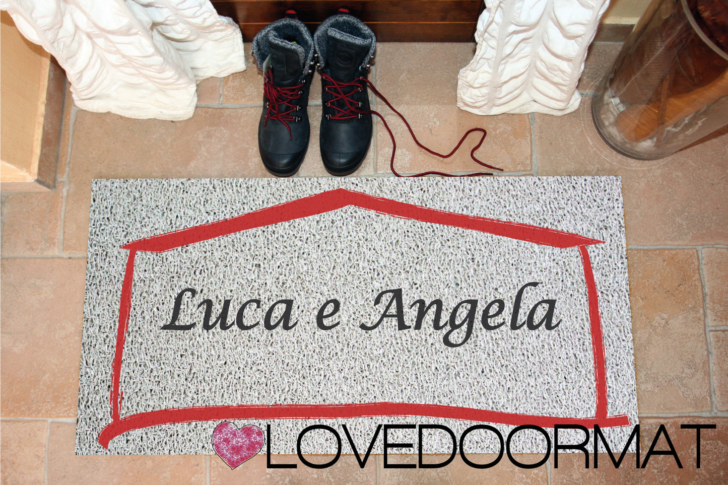 Zerbino Personalizzato – Casa Cornice, Tuo Testo – LOVEDOORMAT in Pvc, Fondo in Gomma