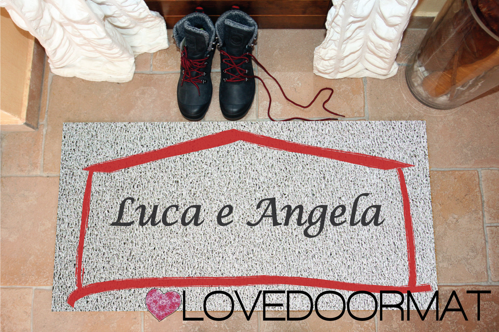 Zerbino Personalizzato – Casa Cornice, Tuo Testo – LOVEDOORMAT in Pvc, Fondo in Gomma