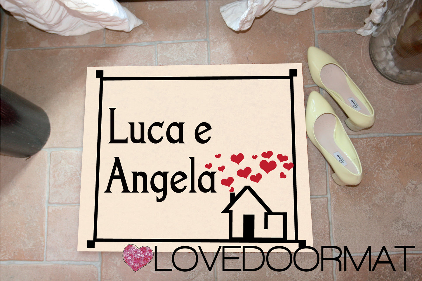 Tappeto Personalizzato – Casa Gloria, Tuo Testo – LOVEDOORMAT in Feltro e Gomma