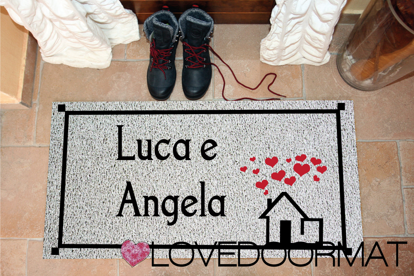 Zerbino Personalizzato – Casa Gloria, Tuo Testo – LOVEDOORMAT in Pvc, Fondo in Gomma