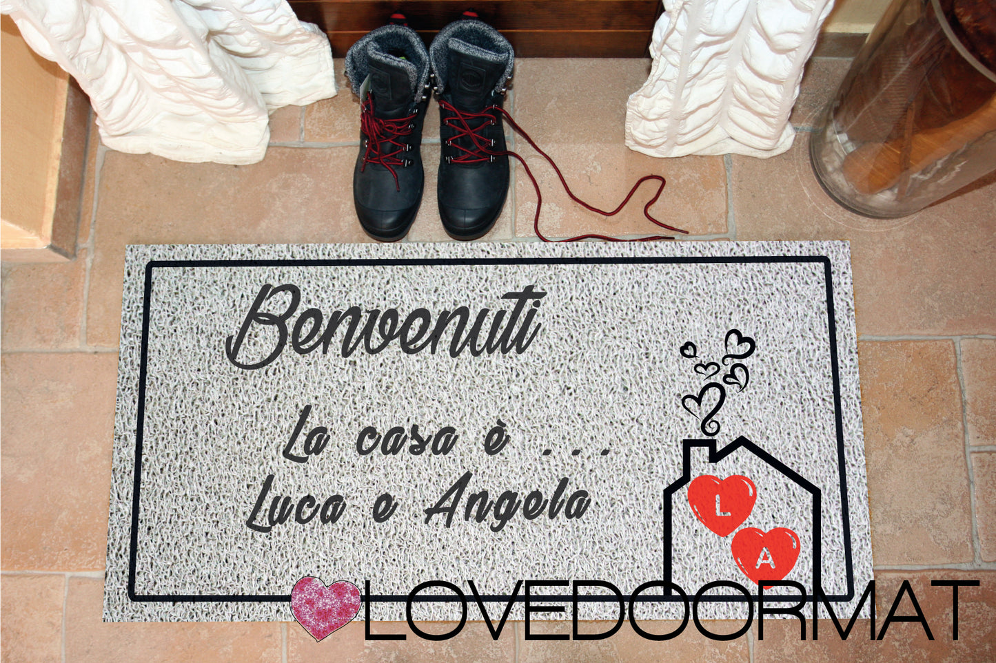 Zerbino Personalizzato – La Casa è, Tuo Testo – LOVEDOORMAT in Pvc, Fondo in Gomma