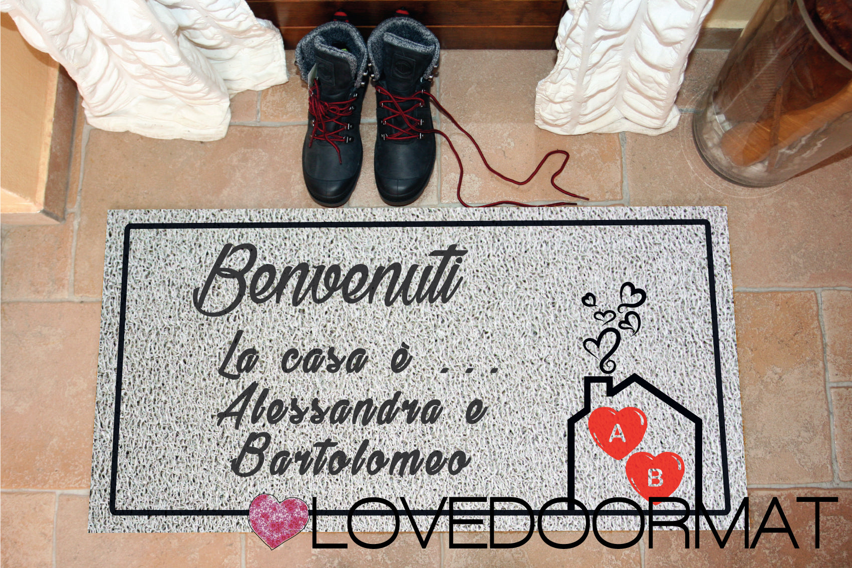 Zerbino Personalizzato – La Casa è, Tuo Testo – LOVEDOORMAT in Pvc, Fondo in Gomma