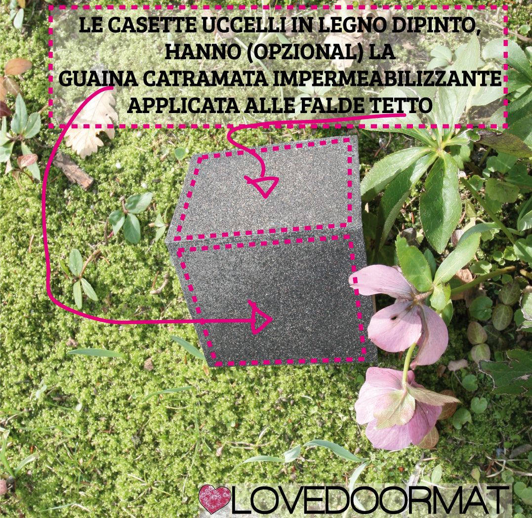 Guaina Catramata Impermeabilizzante per Casetta Uccelli Personalizzabile – Casa Montagna – LOVEDOORMAT in Legno cm 17,5x12x3,4