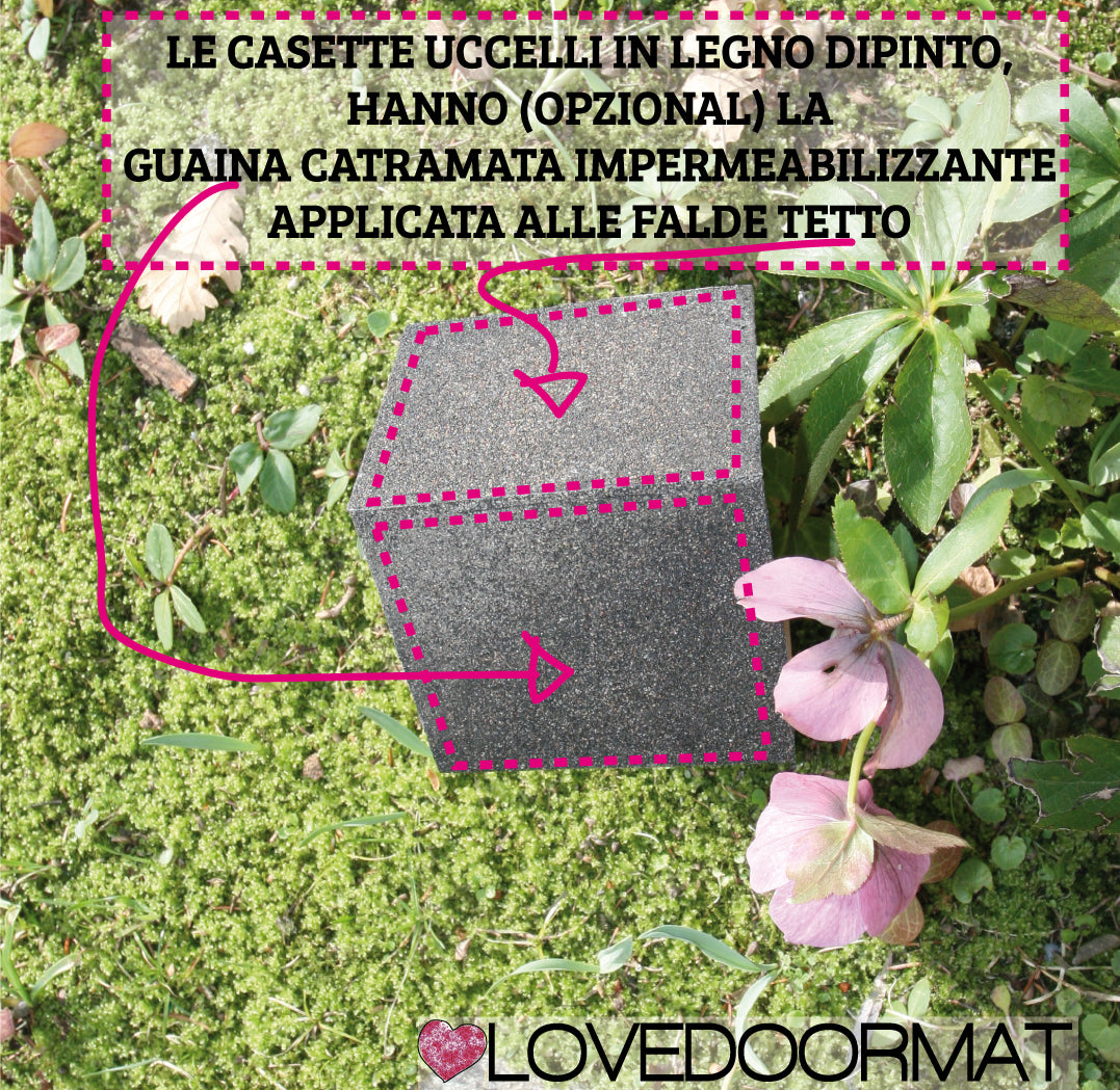 Guaina Catramata Impermeabilizzante per  Casetta Uccelli Personalizzata – Fumetto Famiglia – LOVEDOORMAT in Legno cm 17,5x12x3,4