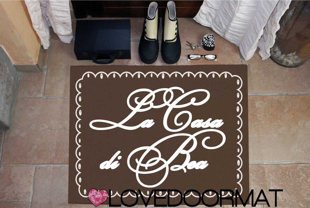 Zerbino Personalizzato – Cornice Biscotto, Tuo Testo – LOVEDOORMAT in Pvc, Fondo in Gomma, 100% Impermeabile