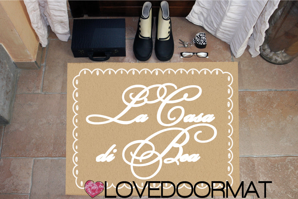 Zerbino Personalizzato – Cornice Biscotto, Tuo Testo – LOVEDOORMAT in Pvc, Fondo in Gomma, 100% Impermeabile