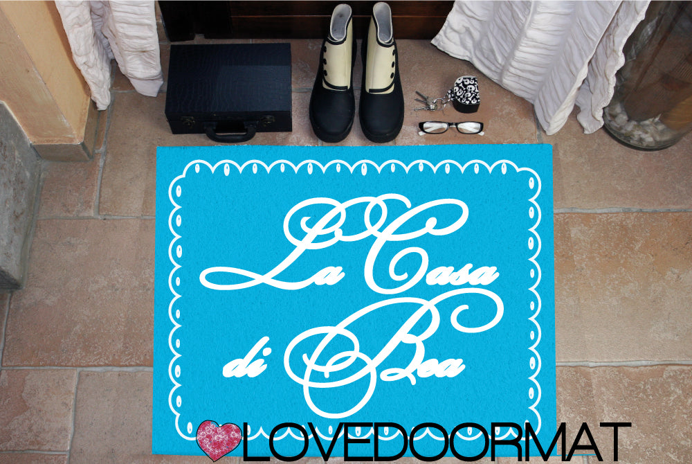 Zerbino Personalizzato – Cornice Biscotto, Tuo Testo – LOVEDOORMAT in Pvc, Fondo in Gomma, 100% Impermeabile