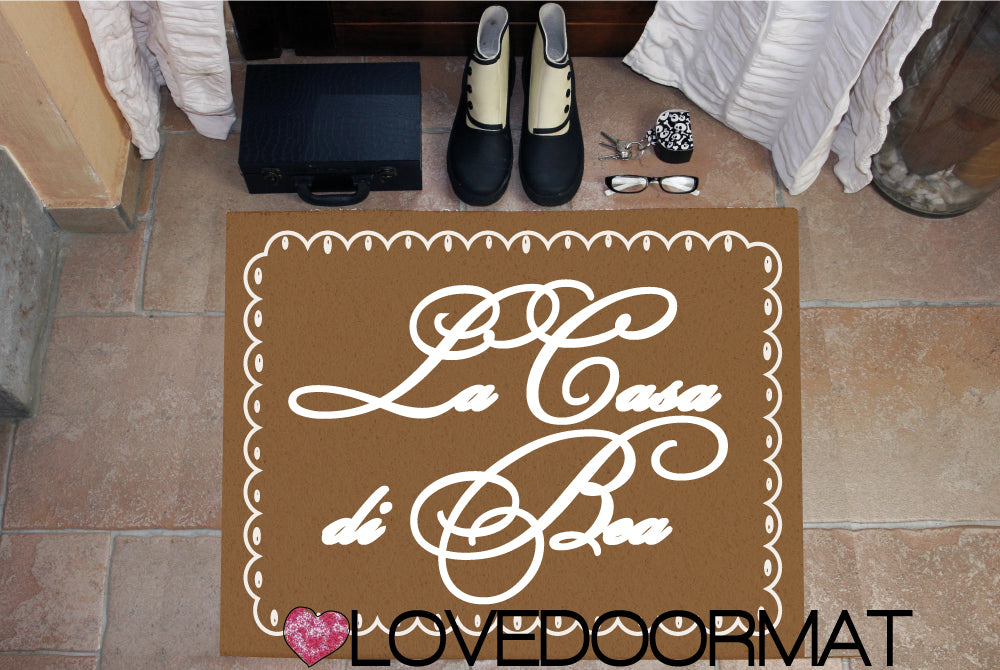 Zerbino Personalizzato – Cornice Biscotto, Tuo Testo – LOVEDOORMAT in Pvc, Fondo in Gomma, 100% Impermeabile