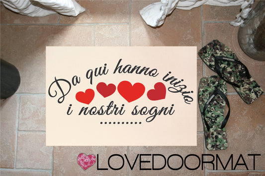 Zerbino Personalizzabile – Da qui, i nostri sogni – LOVEDOORMAT in Feltro, Fondo in Gomma, 100% asciugapassi