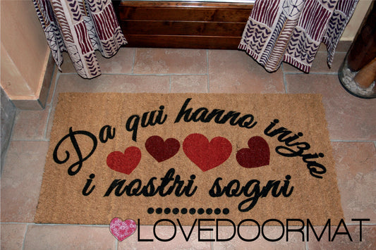 Zerbino Personalizzabile – Da qui, i nostri sogni – LOVEDOORMAT in Cocco, Fondo in Gomma 100% BIO