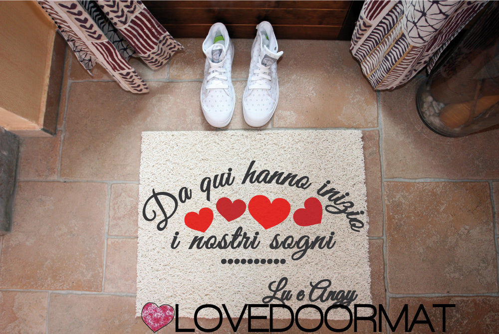 Zerbino Personalizzabile – Da qui, i nostri sogni – LOVEDOORMAT in Pvc, Fondo in Gomma, 100% Impermeabile