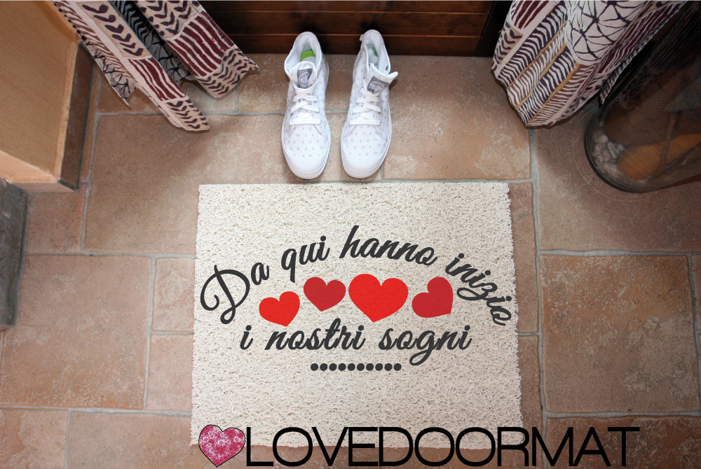 Zerbino Personalizzabile – Da qui, i nostri sogni – LOVEDOORMAT in Pvc, Fondo in Gomma, 100% Impermeabile