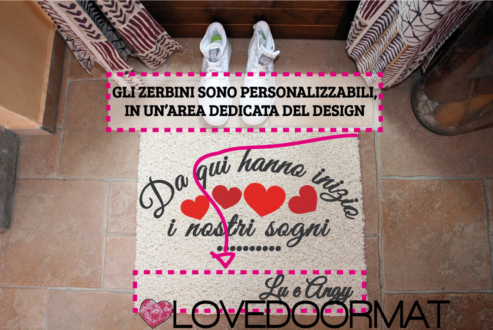 Zerbino Personalizzabile LOVEDOORMAT in Pvc, Fondo in Gomma, 100% Impermeabile, su cui io dipingo il Decor Design e se desideri nella parte inferiore (opzional) il tuo testo