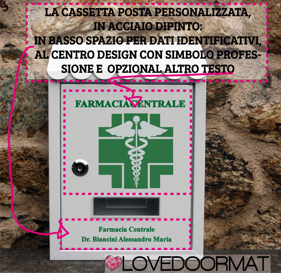 Cassetta Posta Personalizzata – Farmacia – LOVEDOORMAT In Acciaio Dipinto cm 30x21x7