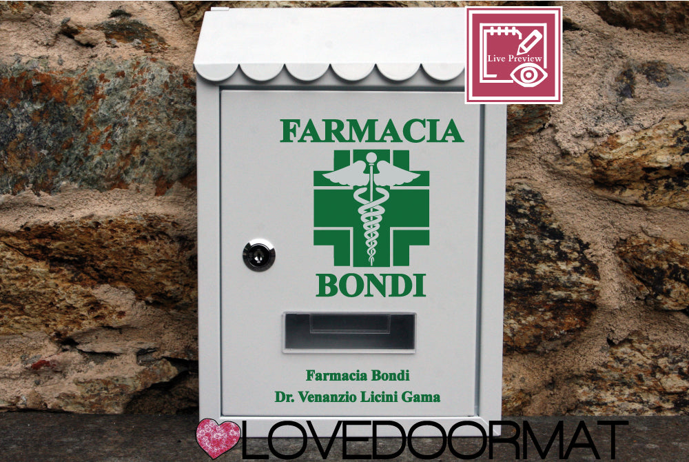 Cassetta Posta Personalizzata – Farmacia – LOVEDOORMAT In Acciaio Dipinto cm 30x21x7